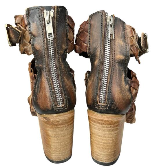 Freebird By Steven Women’s Bayou Brown Leather Woven Heeled Sandals Size 6 - Picture 8 of 11